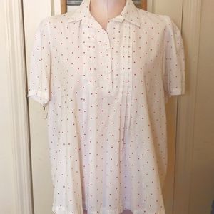 Summer Top Short Sleeves White Red Stars Collar